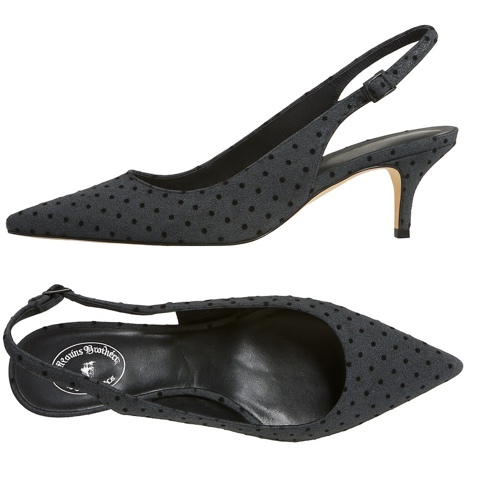Brooks Brothers Red Fleece Gray Polka Dot Slingback Kitten Heels Size 9 1/2